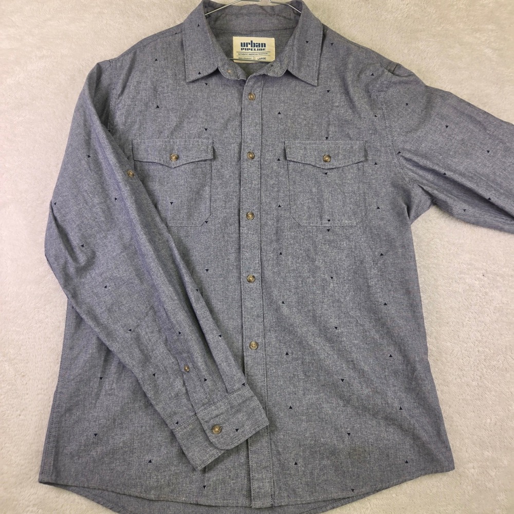 Urban Pipeline Mens Blue Triangle Print Long Sleeve Button Down Shirt Large